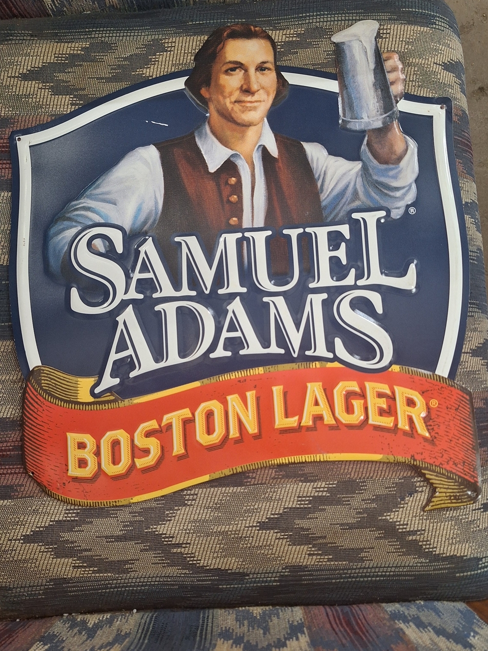 Samuel Adams Boston Lager Metal Sign - Blue and Red